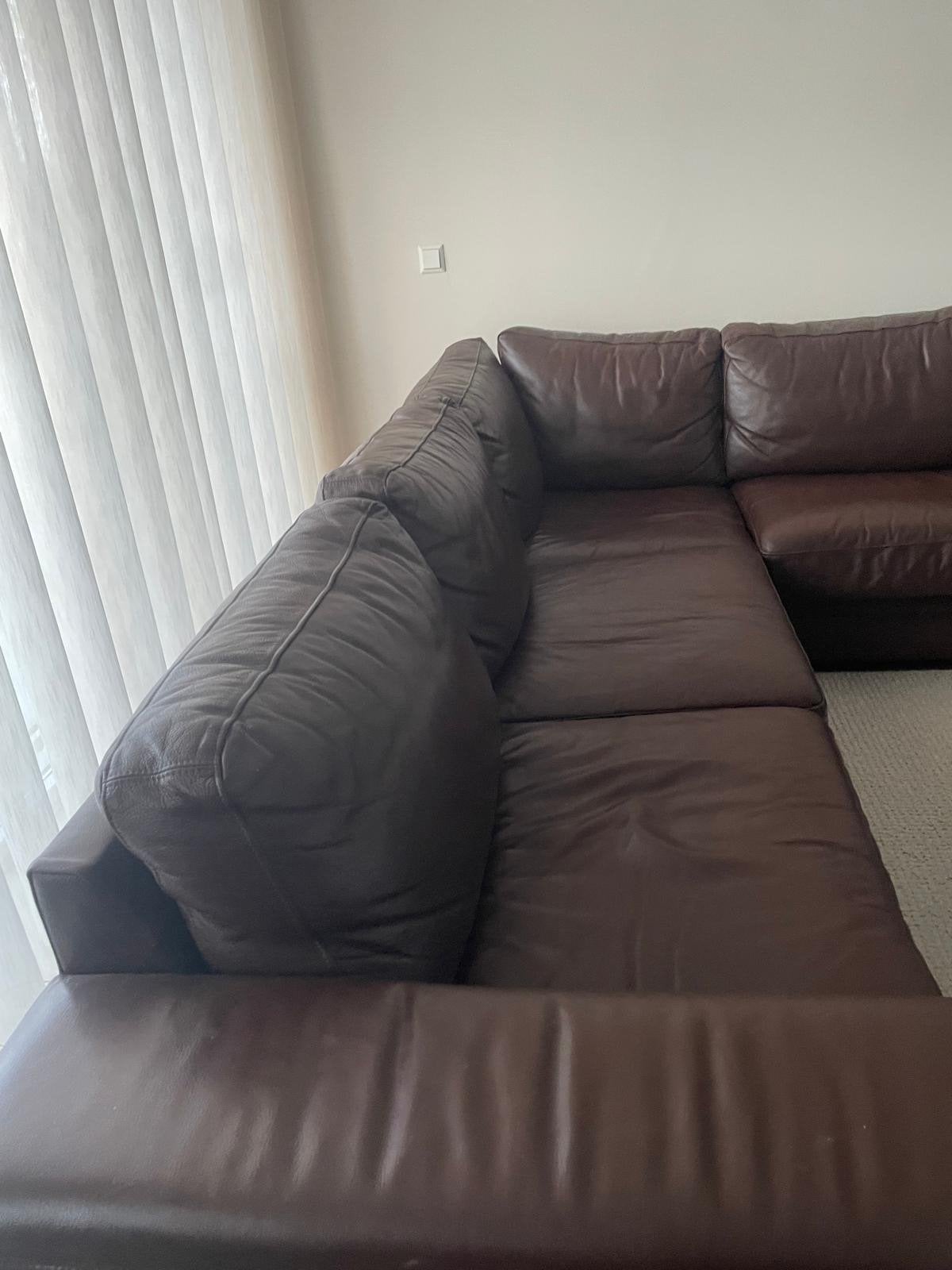 Comfortabele bruine leren hoekbank, Huis en Inrichting, Ophalen, Gebruikt, 100 tot 125 cm, Hoekbank