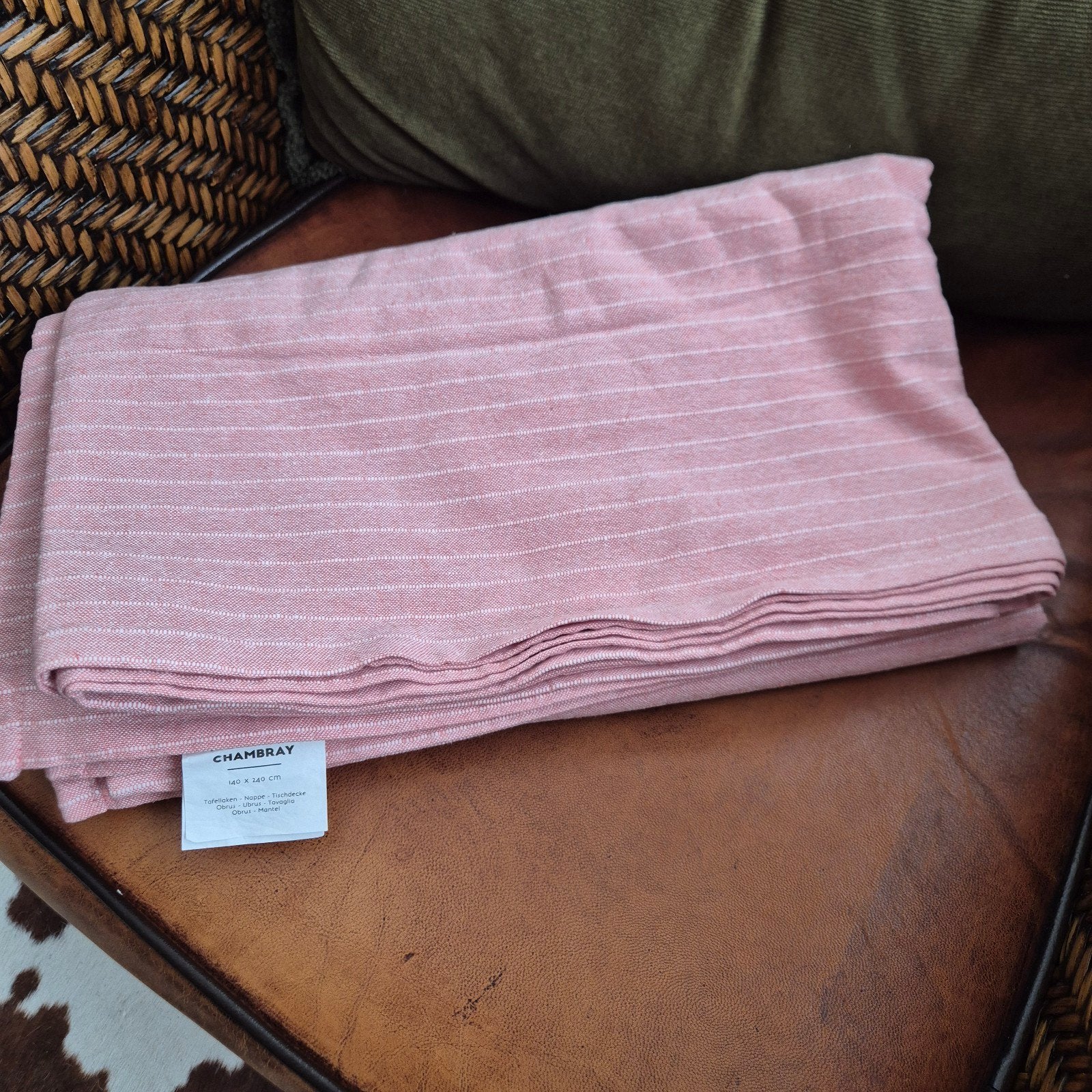 Chambray Tafelkleed Roze Gestreepte 140x240 cm, Ophalen of Verzenden, Nieuw, Rechthoek, Binnen