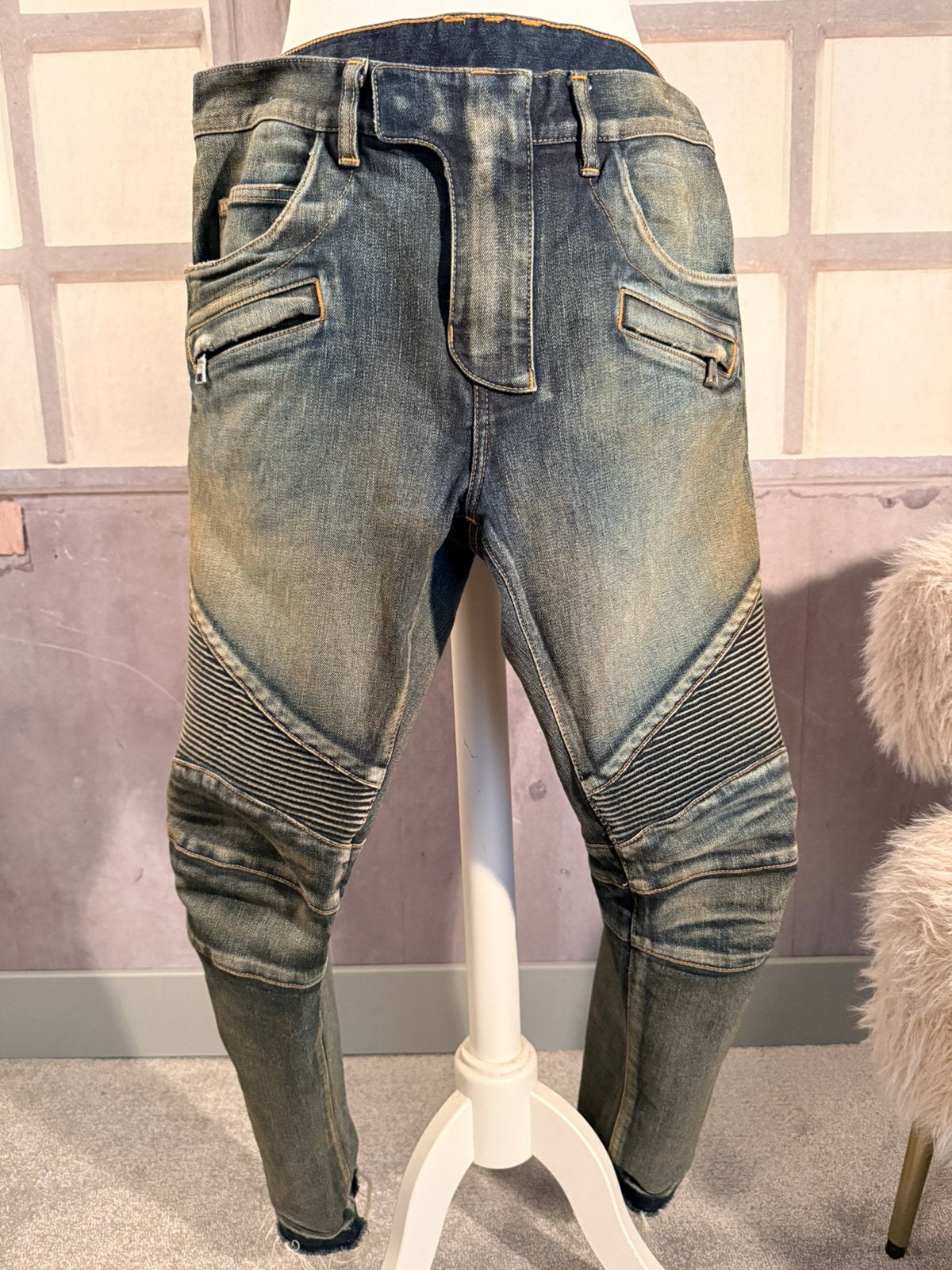 Balmain Biker Jeans Maat 32 – Origineel, Ophalen of Verzenden, Zo goed als nieuw, Blauw, W32 (confectie 46) of kleiner