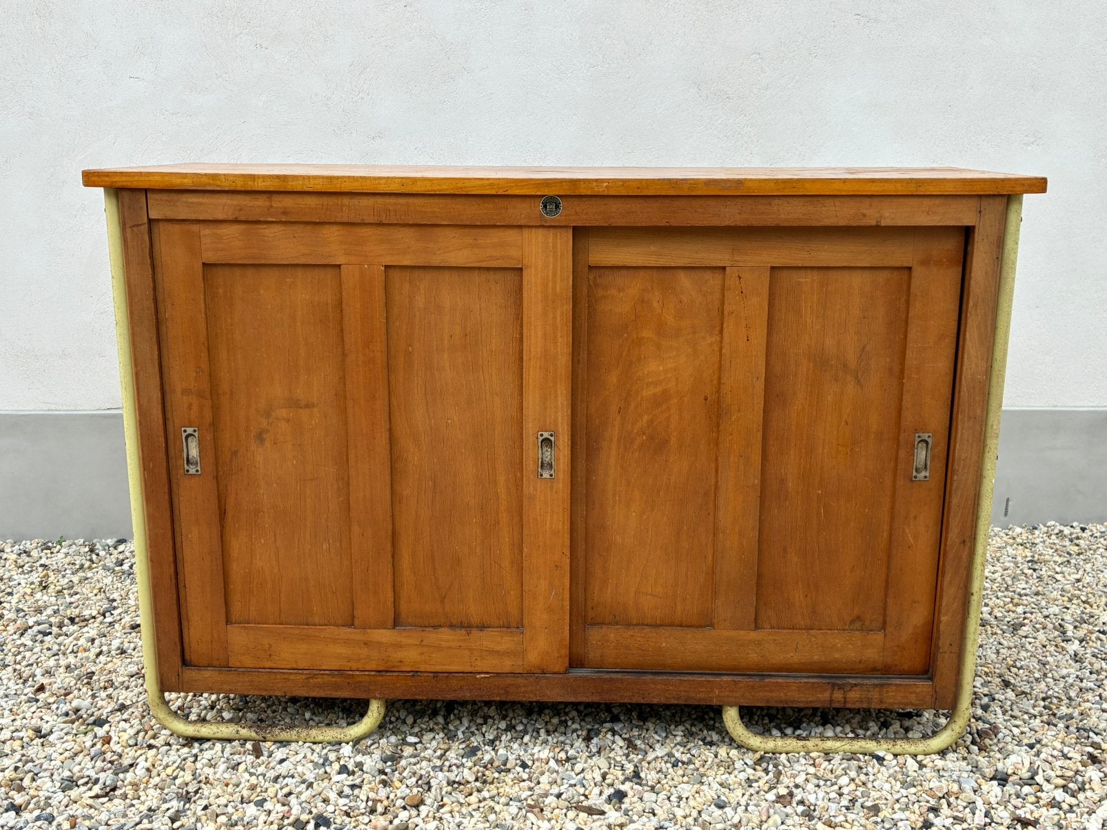 Vintage retro antieke Franse schoolkast, Gebruikt, 150 tot 200 cm, Ophalen, Overige houtsoorten