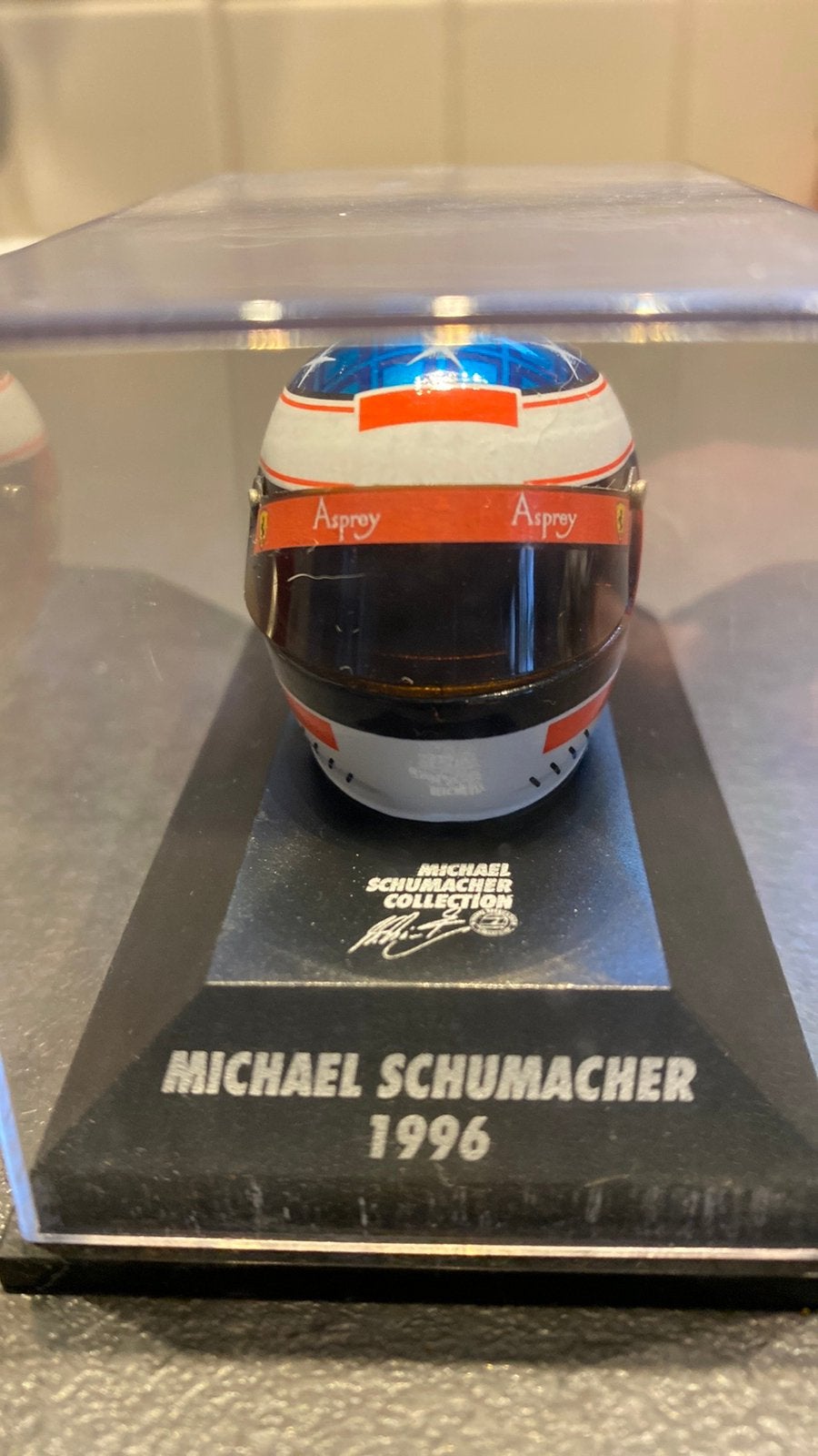 Michael Schumacher helm miniatuur 1996, Ophalen, Zo goed als nieuw, Formule 1