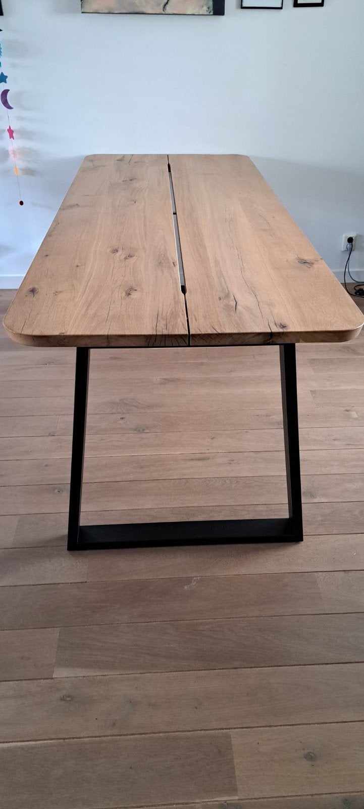Massief Eiken Eettafel (230x90cm) van Zwaar Tafelen, Ophalen, Gebruikt, Eikenhout, 200 cm of meer