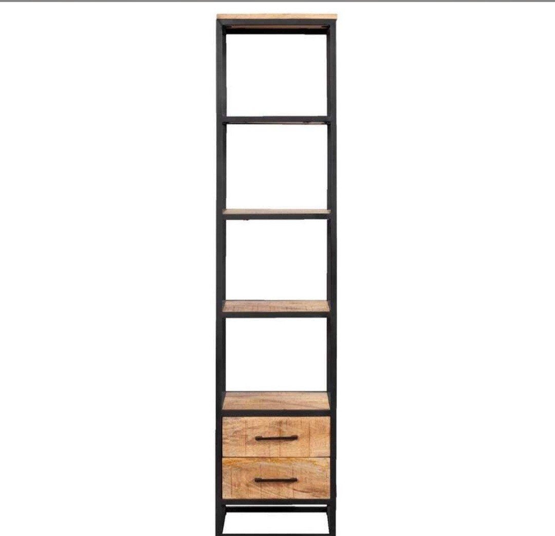 Industriële Boekenkast met Lades - Mangohout & Metaal, Overige houtsoorten, Met plank(en), Minder dan 50 cm, Nieuw