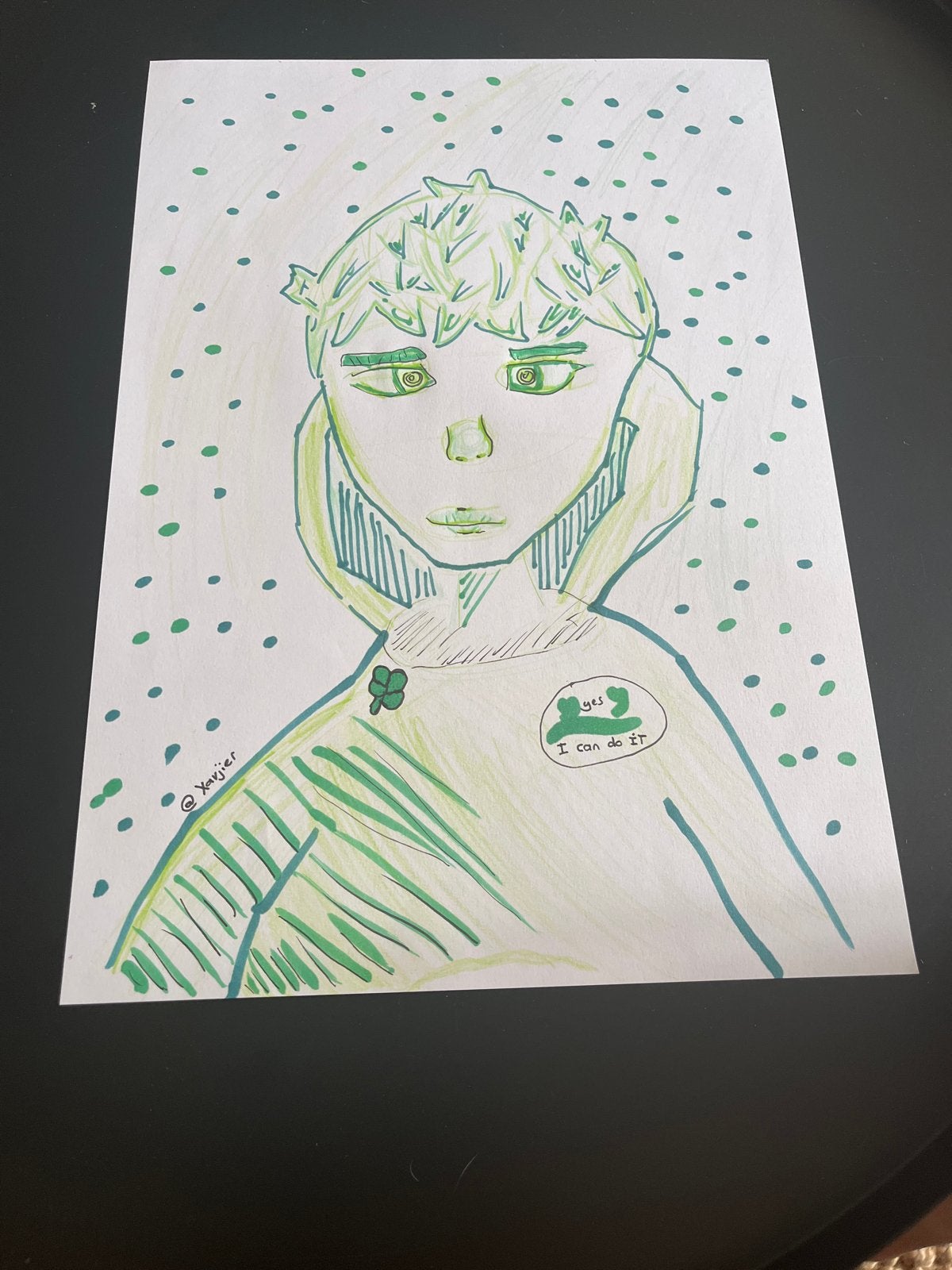 Groene illustratie van een persoon met 'I can do it', Antiek en Kunst, Kunst | Tekeningen en Foto's, Ophalen of Verzenden, Tekening