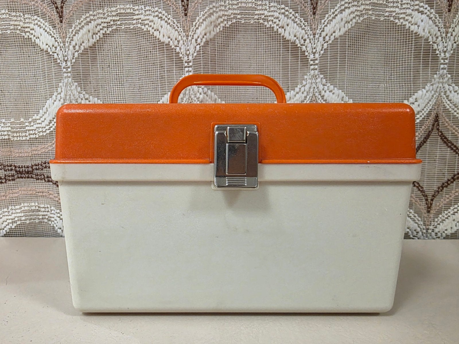Vintage naaikoffer oranje wit met inzet, Hobby en Vrije tijd, Gebruikt, Curver, ., Overige typen