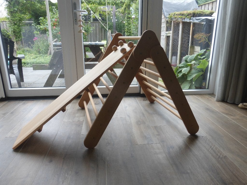 Groot houten klimtoestel set - klimrek, glijbaan & klimplank, Ophalen, Zo goed als nieuw, Glijbaan