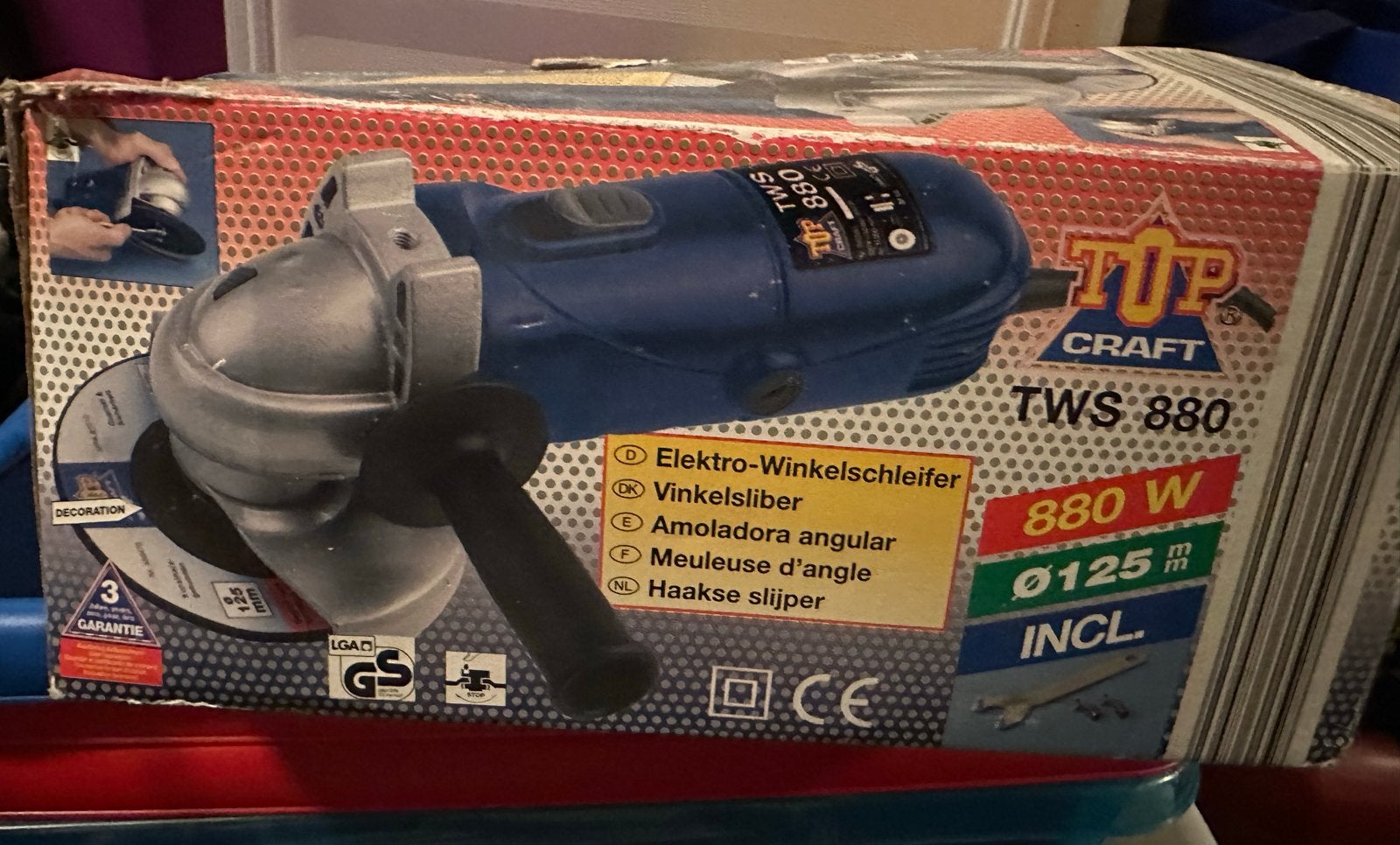 Topcraft Haakse Slijper TWS 880  met 10-delige schijfset, Doe-het-zelf en Verbouw, Ophalen of Verzenden, Gebruikt, 700 tot 1000 watt