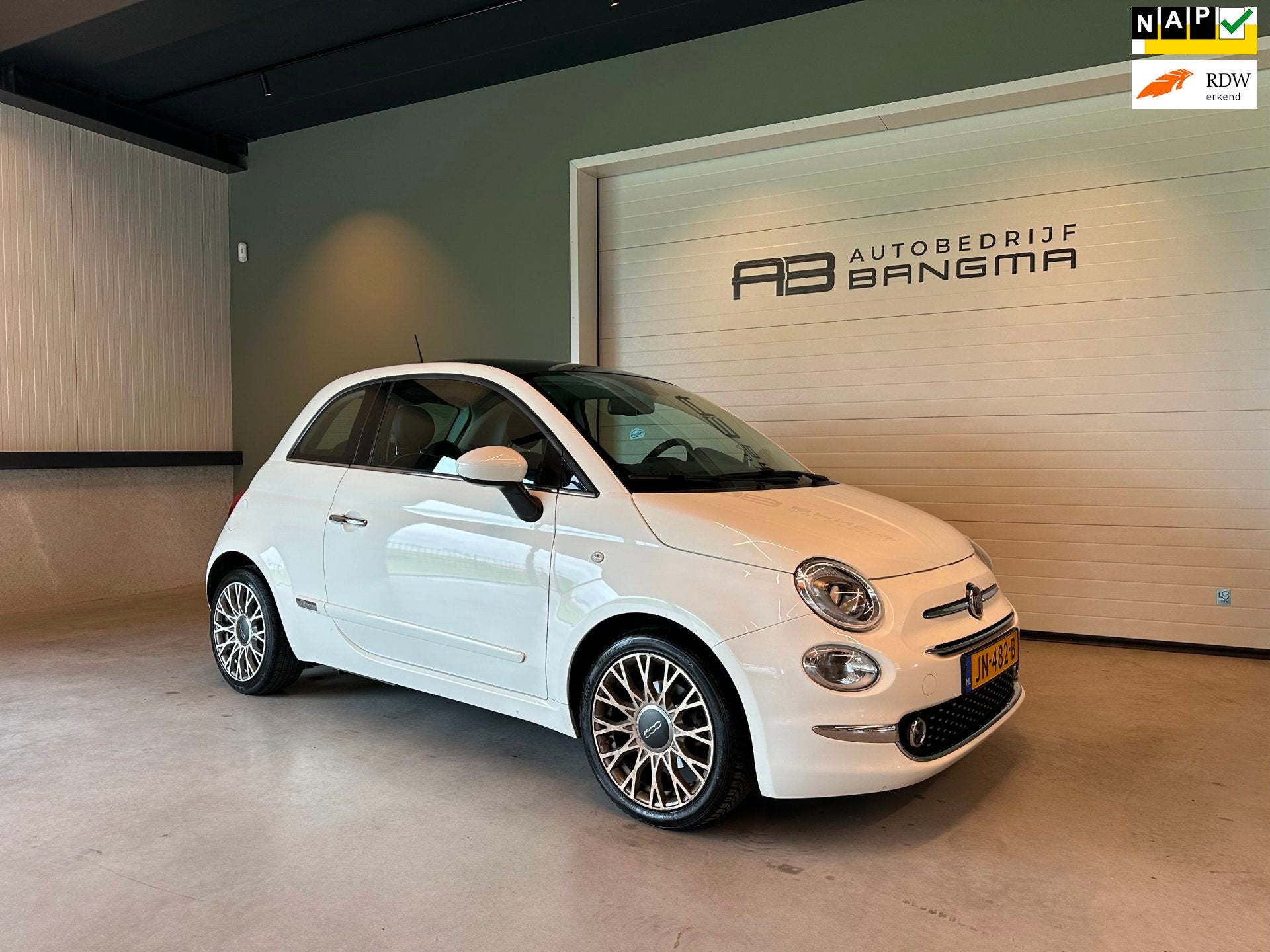 Fiat 500 0.9 TwinAir TURBO AUTOMAAT LOUNGE-uitv|LM-VELGEN|AI, Stof, Gebruikt, Met garantie (alle), Wit