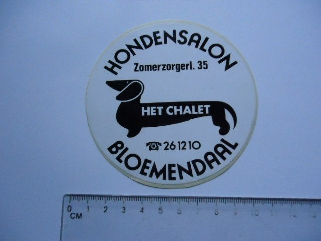 sticker oud Bloemendaal Zandvoort tekkel teckel hond chalet, Verzenden, Zo goed als nieuw, Bedrijf of Vereniging
