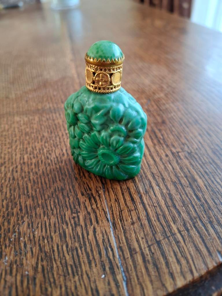 Antiek mini Malachiet oud parfumflesje, Ophalen of Verzenden, Miniatuur