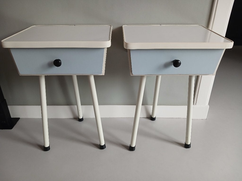Set nachtkastjes Mid-Century Modern - Vintage jaren 50-60, Gebruikt, Minder dan 45 cm, Ophalen of Verzenden, Minder dan 55 cm