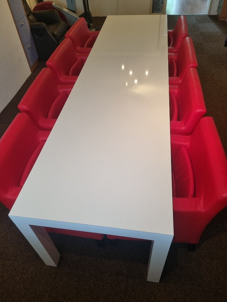 Lange (vergader)tafel incl. luxe 8 stoelen, Ophalen, Zo goed als nieuw, Modern, 8 stoelen of meer
