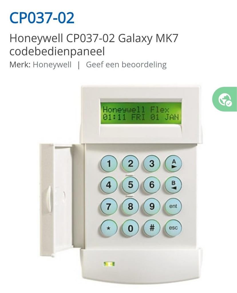Codebedienpaneel Honeywell CP037-02 Galaxy voor huisalarm, Ophalen of Verzenden, Nieuw