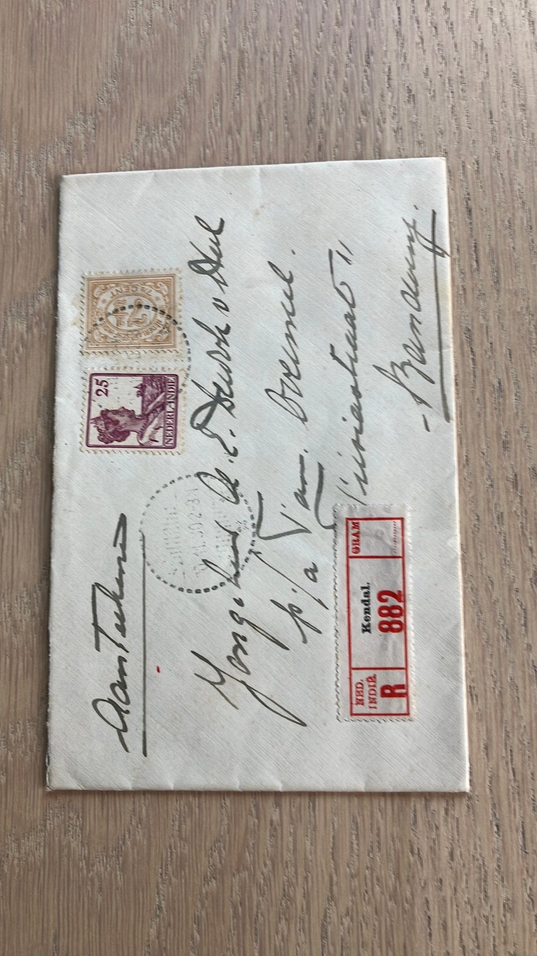 Aangetek. Brief Ned Indie Kendal 1930 suikerfabr Tjipiring, Ophalen of Verzenden, Envelop