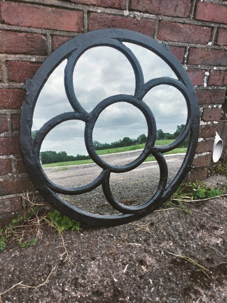 Antiek gietijzeren stalraam met spiegel - 60cm, Ophalen, Rond, 50 tot 100 cm, Minder dan 100 cm