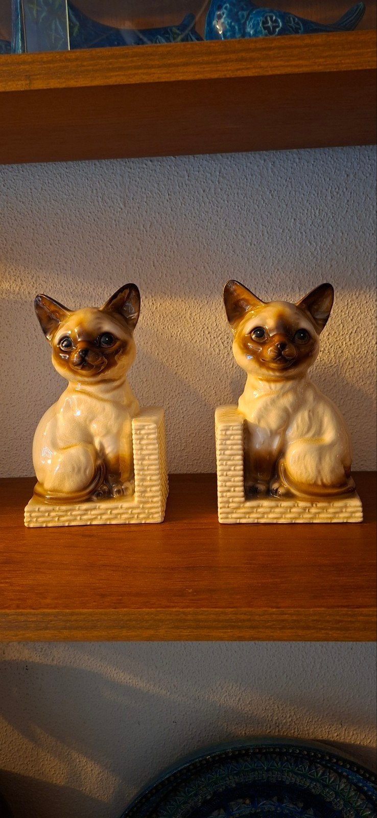 2 vintage antieke boekensteunen, Siamese katten, kat, Ophalen of Verzenden