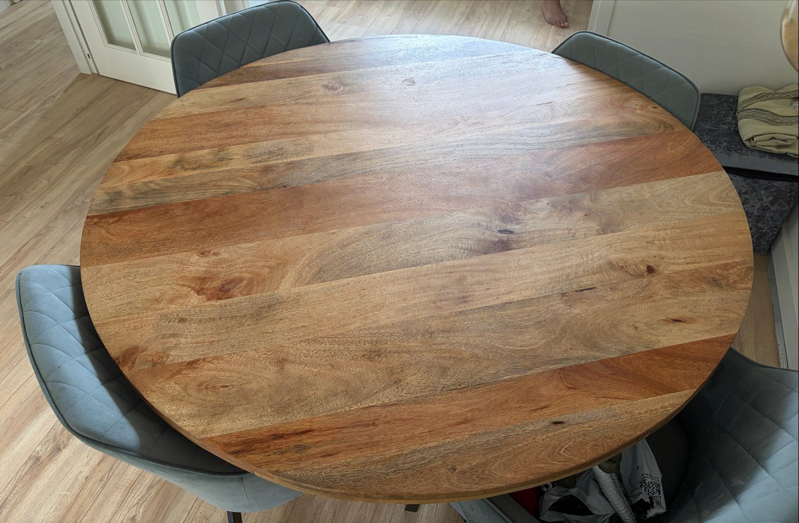 Ronde eettafel van mangohout, Ophalen, Gebruikt, 100 tot 150 cm, Rond