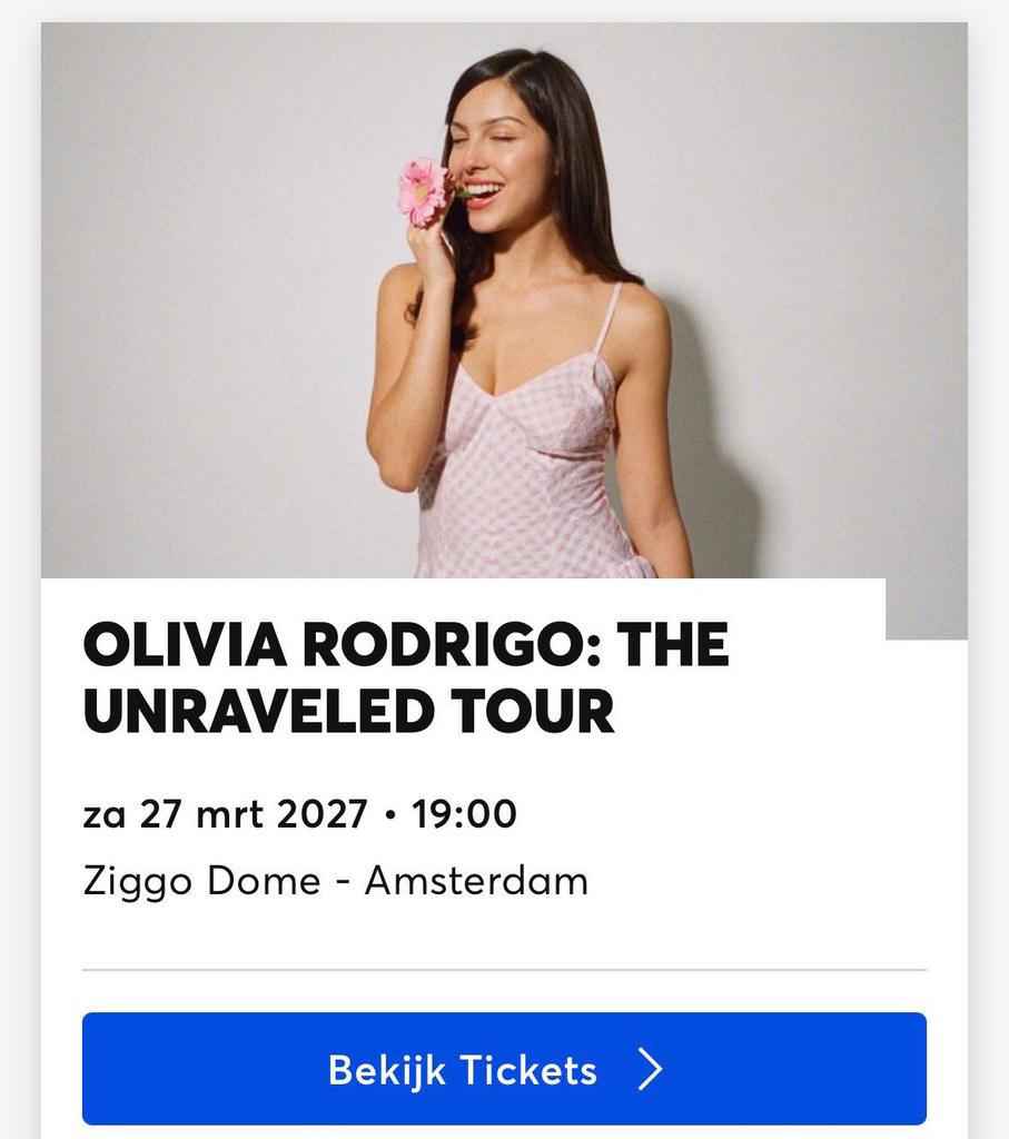 Olivia Rodrigo, The Unraveled Tour Platinum Ticket Rij 3 !!, Eén persoon, Maart