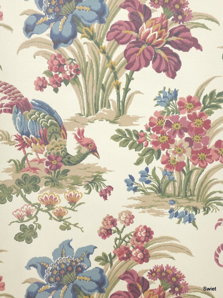 5067 vintage peacock bloemenbehang kleurrijk klassiek dessin, Ophalen of Verzenden, Blauw