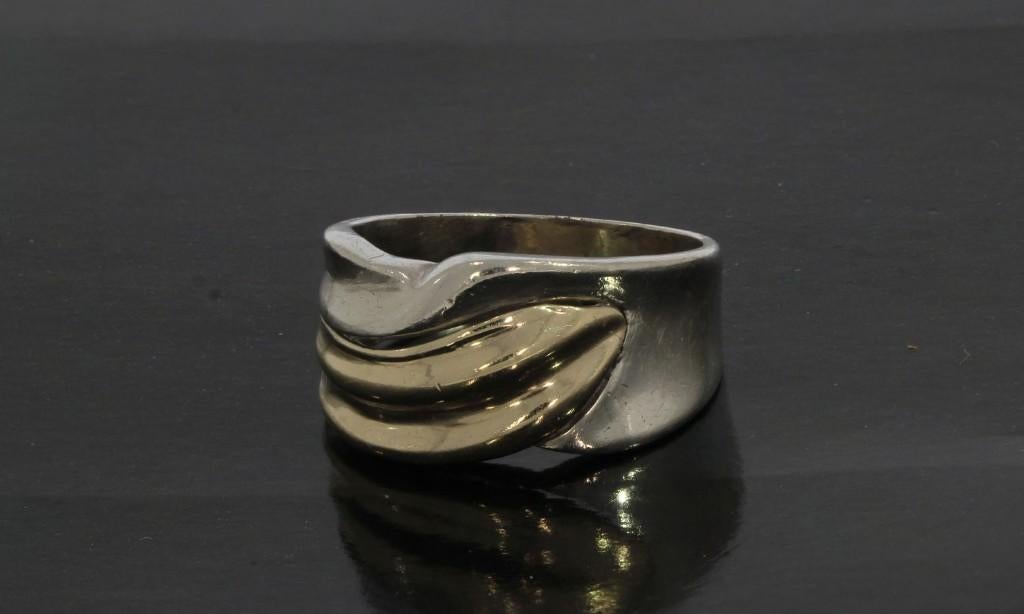 Design 14k gouden unisex ring heren dames zilver abstract+, Sieraden, Tassen en Uiterlijk, Ringen, Zo goed als nieuw, Dame of Heer