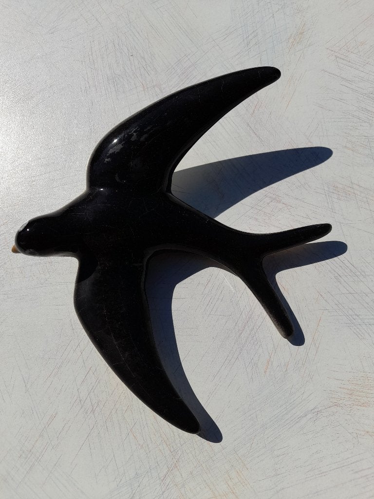 Emaille Zwaluwen, 3 cm, Zwart, Decoratieobject, Steen/keramiek