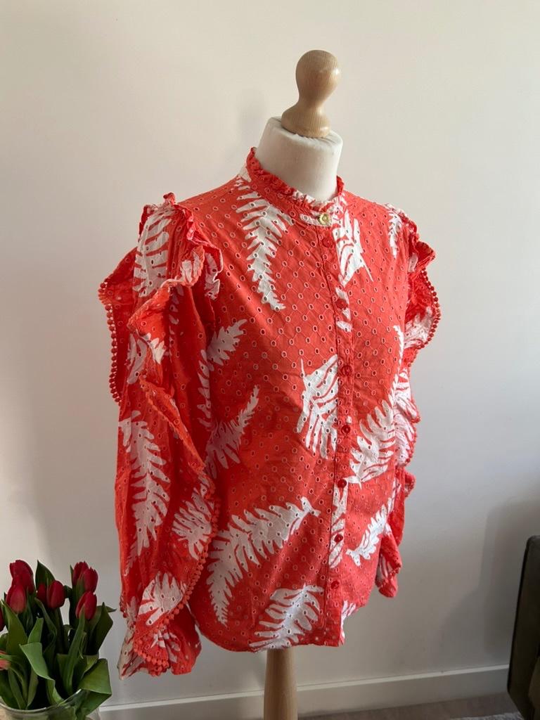 Fabienne Chapot maat 40 koraal Josie broderie blouse 1394, Maat 38/40 (M), Oranje, Ophalen of Verzenden, Zo goed als nieuw