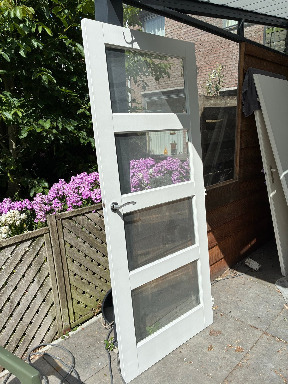 Witte binnendeur stomp met glaspanelen, Doe-het-zelf en Verbouw, Ophalen, Gebruikt, 80 tot 100 cm, Binnendeur