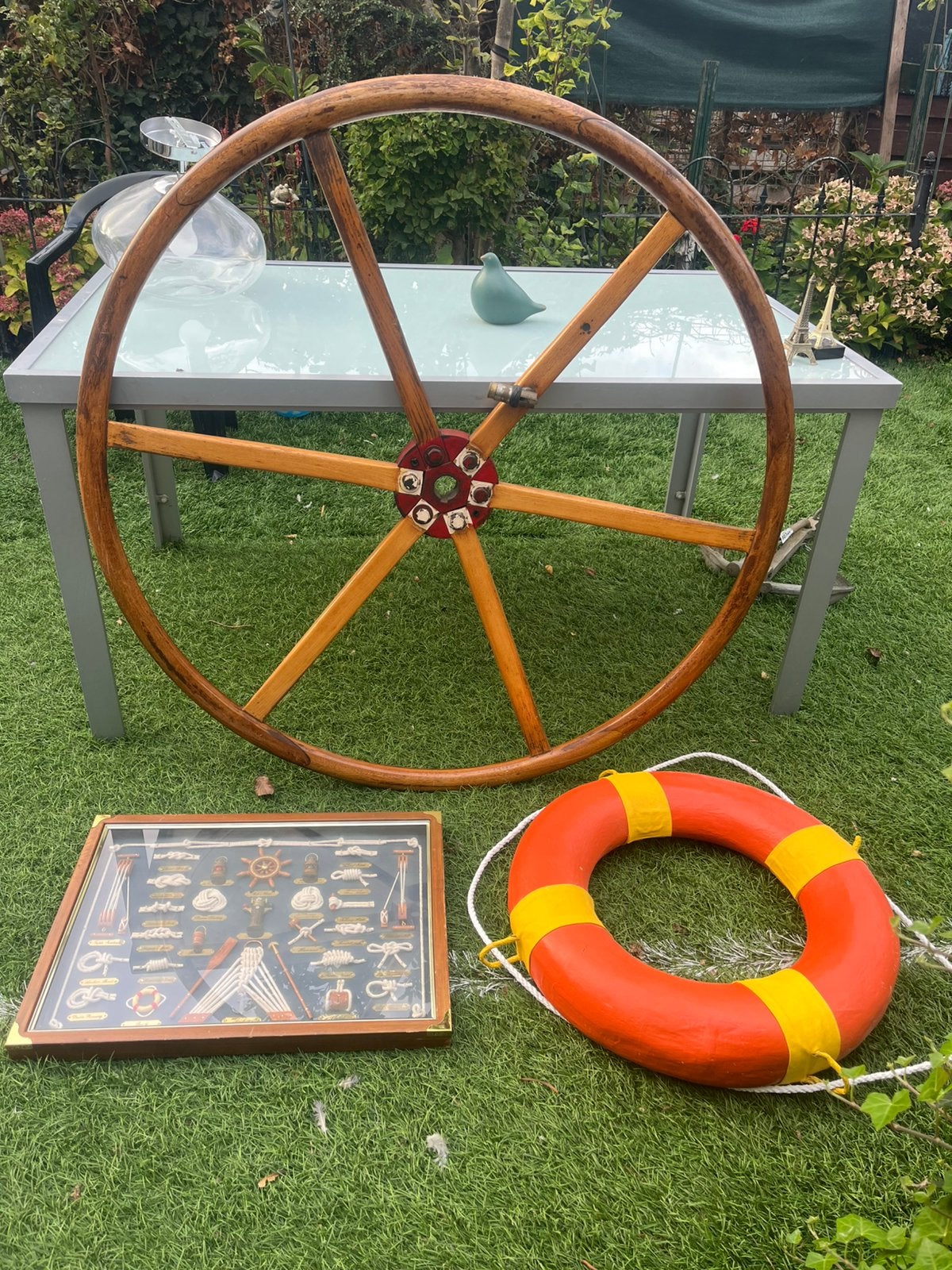 Scheepsstuurwiel maritiem knopenbord en reddingsboei, Ophalen, Zo goed als nieuw, Ankeren en Afmeren, Zeilboot of Motorboot