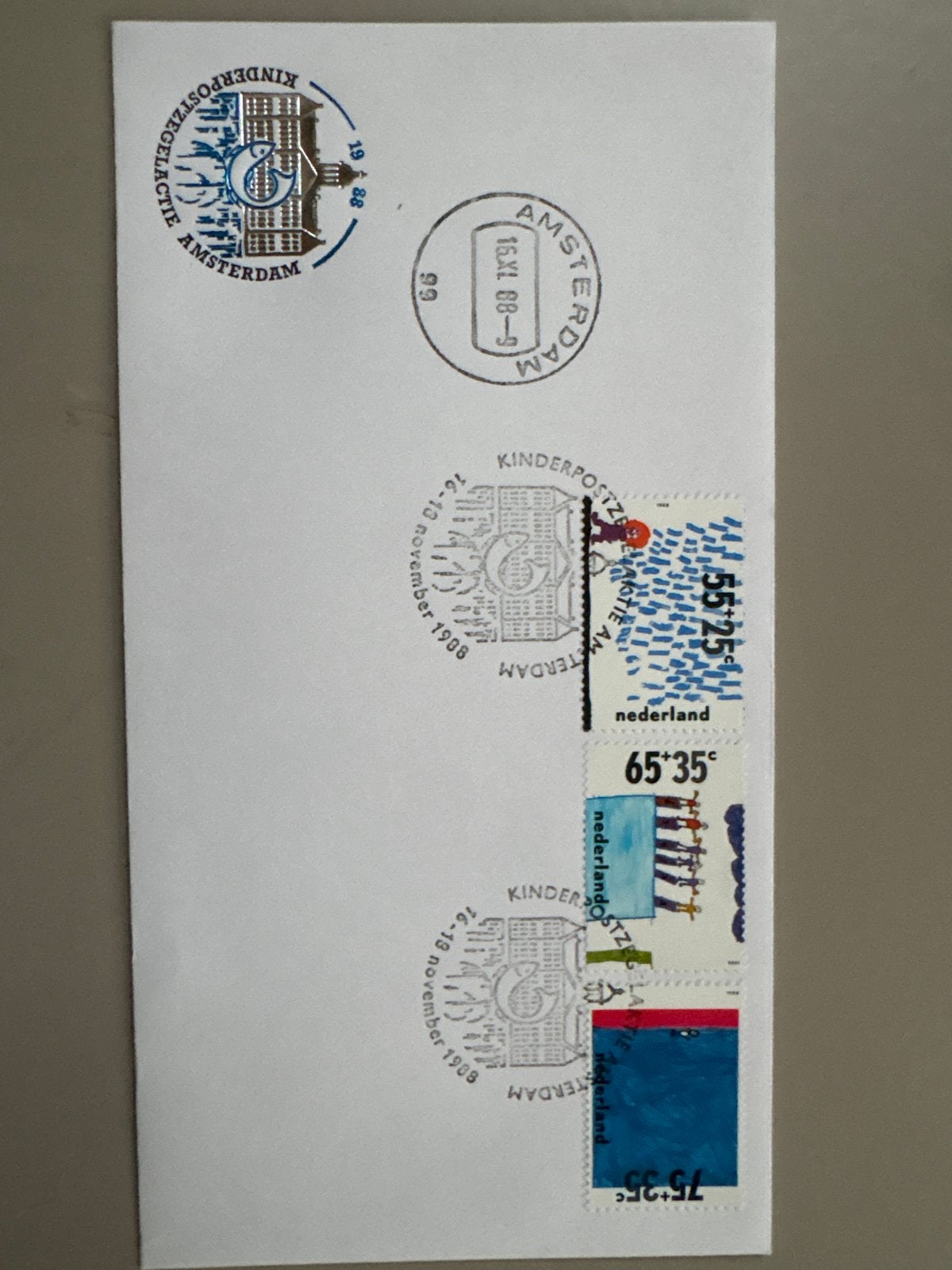 Eerste Dag Enveloppe Kinderpostzegels 1988 Amsterdam, Postzegels en Munten, Postzegels | Eerstedagenveloppen, Verzenden, Onbeschreven