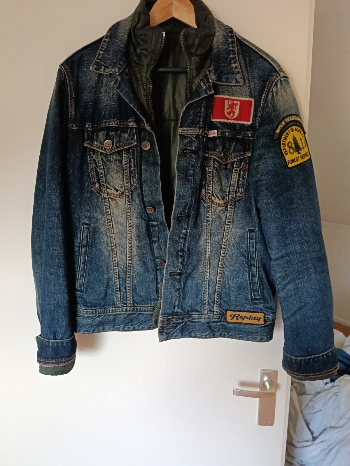 Replay spijkerjack met patches - Maat L, Kleding | Heren, Jassen | Zomer, Maat 52/54 (L), Blauw, Ophalen of Verzenden, Gedragen
