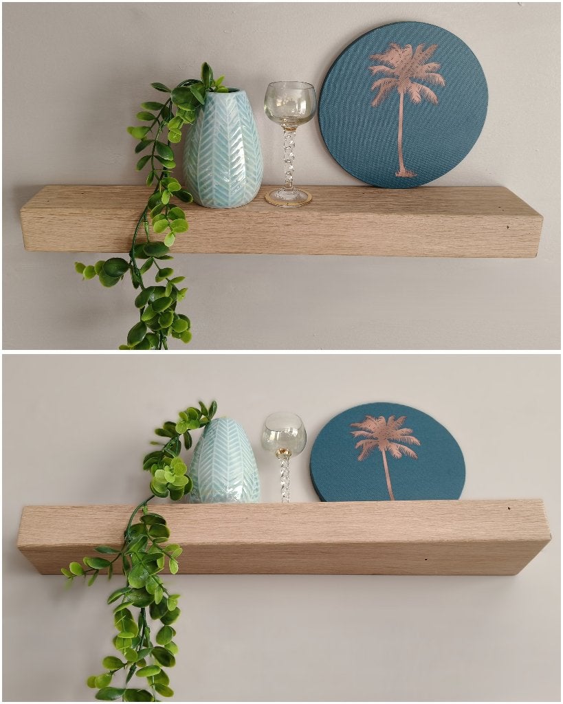Zwevende wandplank eikenhout decoratie schap 43cm #152, Huis en Inrichting, Woonaccessoires | Wandplanken en Boekenplanken, Houtatelier M.Y.