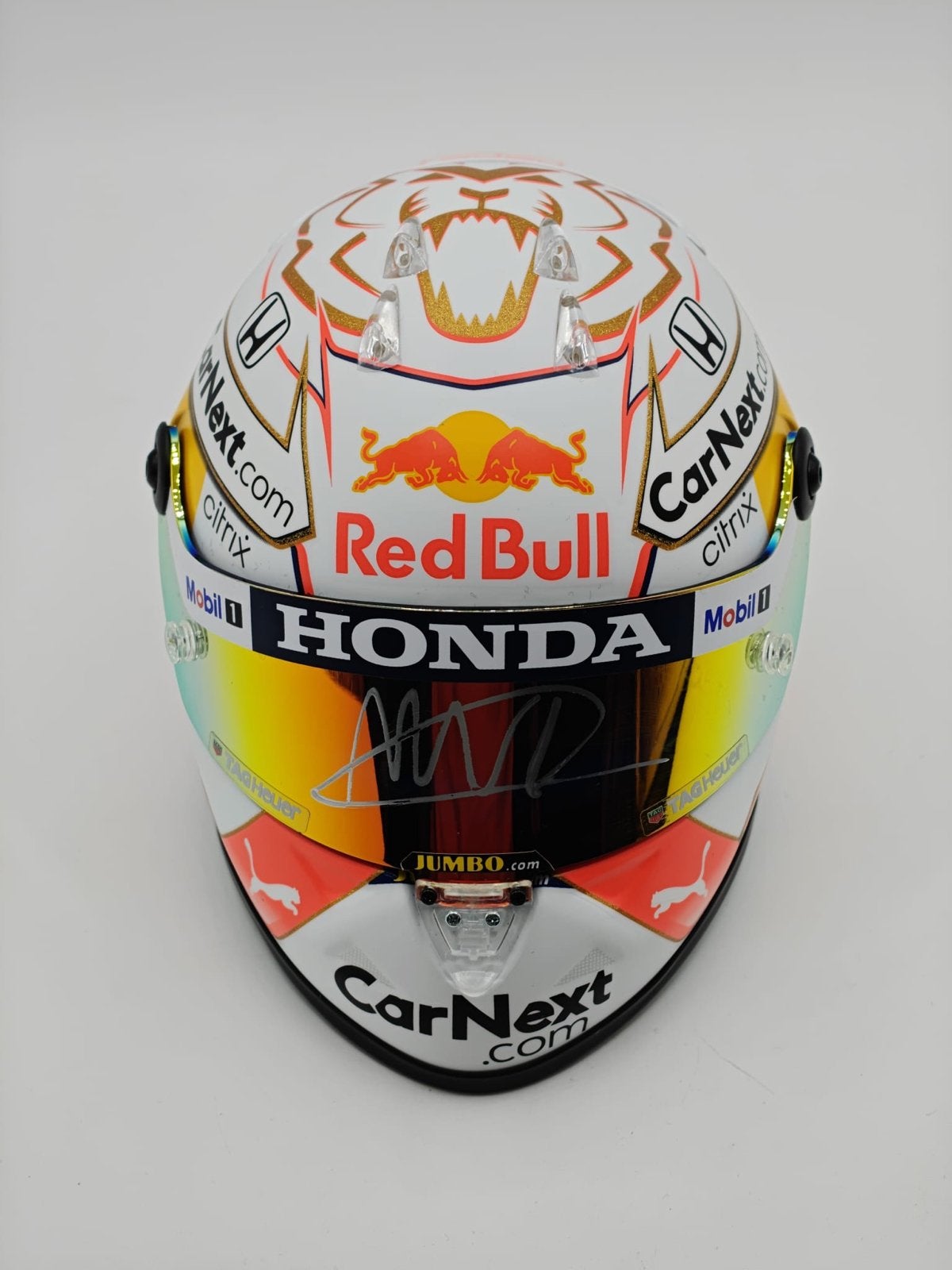 Max Verstappen gesigneerde 1/2 helm 2021 Championship Livery, Verzamelen, Automerken, Motoren en Formule 1, Verzenden, Zo goed als nieuw
