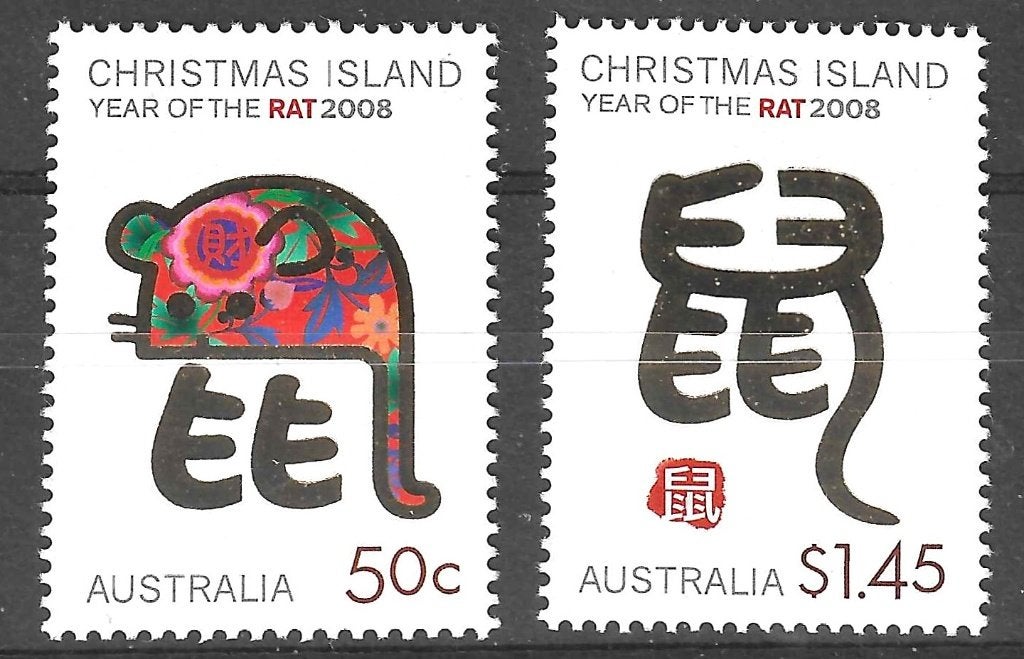 45 Christmas Island 2008, mi 415/16 Jaar van de Rat, Ophalen of Verzenden, Postfris