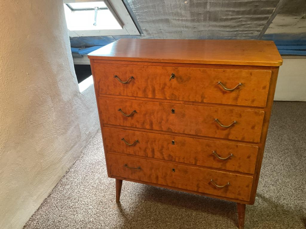 Retro  houten ladekast met 4 laden, Ophalen, Huis en Inrichting