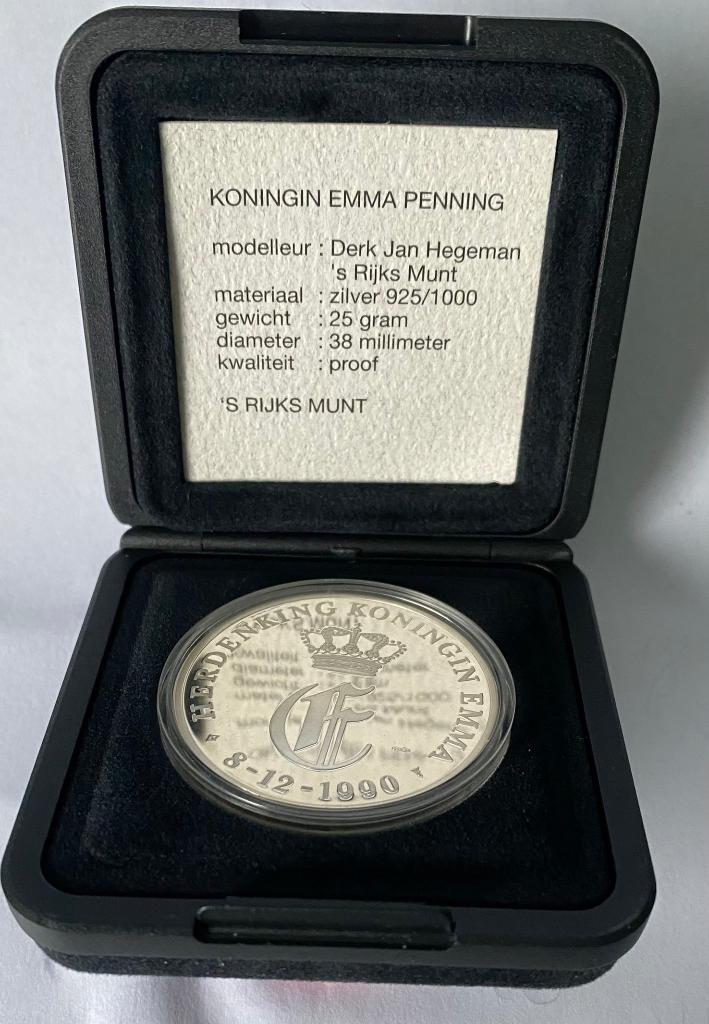Nederland Koningin Emma Penning 1990 nieuw in opv, Ophalen of Verzenden, Zilver, Nederland