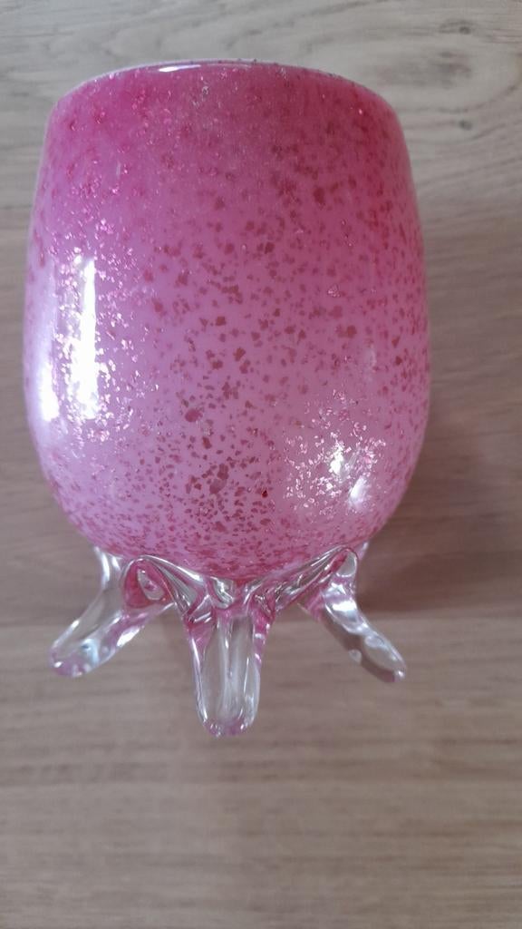 Cranberry Roze Glazen Vaasje op Vijf Pootjes, Antiek en Kunst, Ophalen of Verzenden