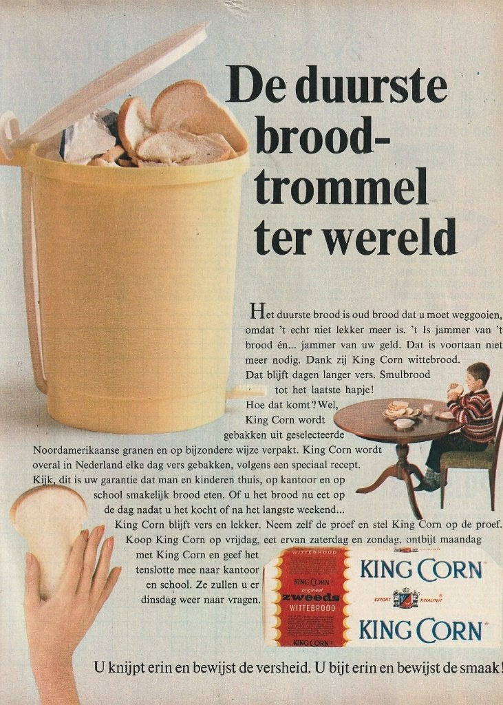 retro reclame 1966 King Corn brood duurste broodtrommel, Verzamelen, Verzenden, Overige typen