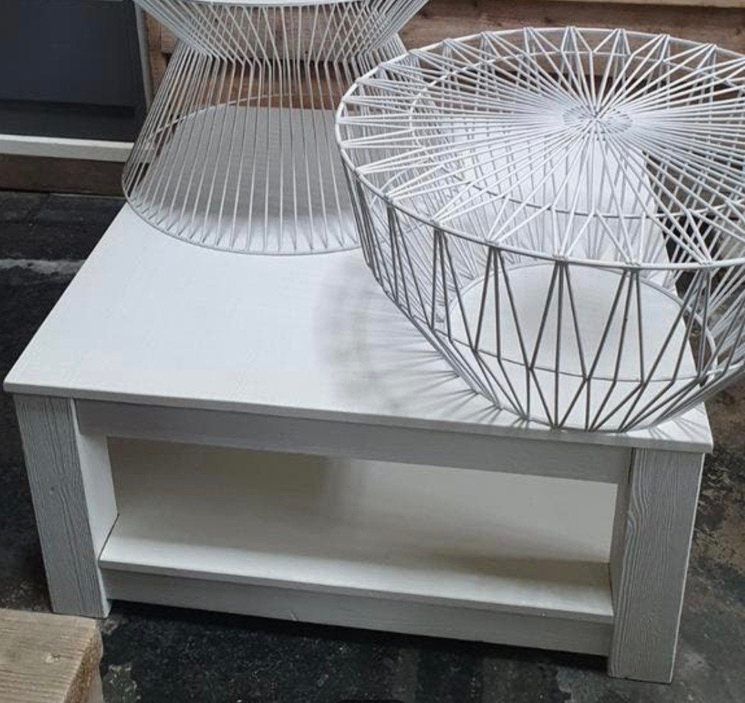 2x Salontafel WOOOD, loods 5 tafel, 2x bamboe bankje, tafel., Huis en Inrichting, Ophalen, 50 tot 100 cm, 50 tot 100 cm, Minder dan 50 cm