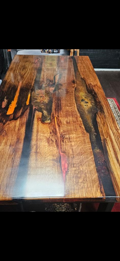 Unieke handgemaakte epoxy lavatafel / rivertafel, 50 tot 75 cm, Eikenhout, Nieuw, 150 tot 200 cm