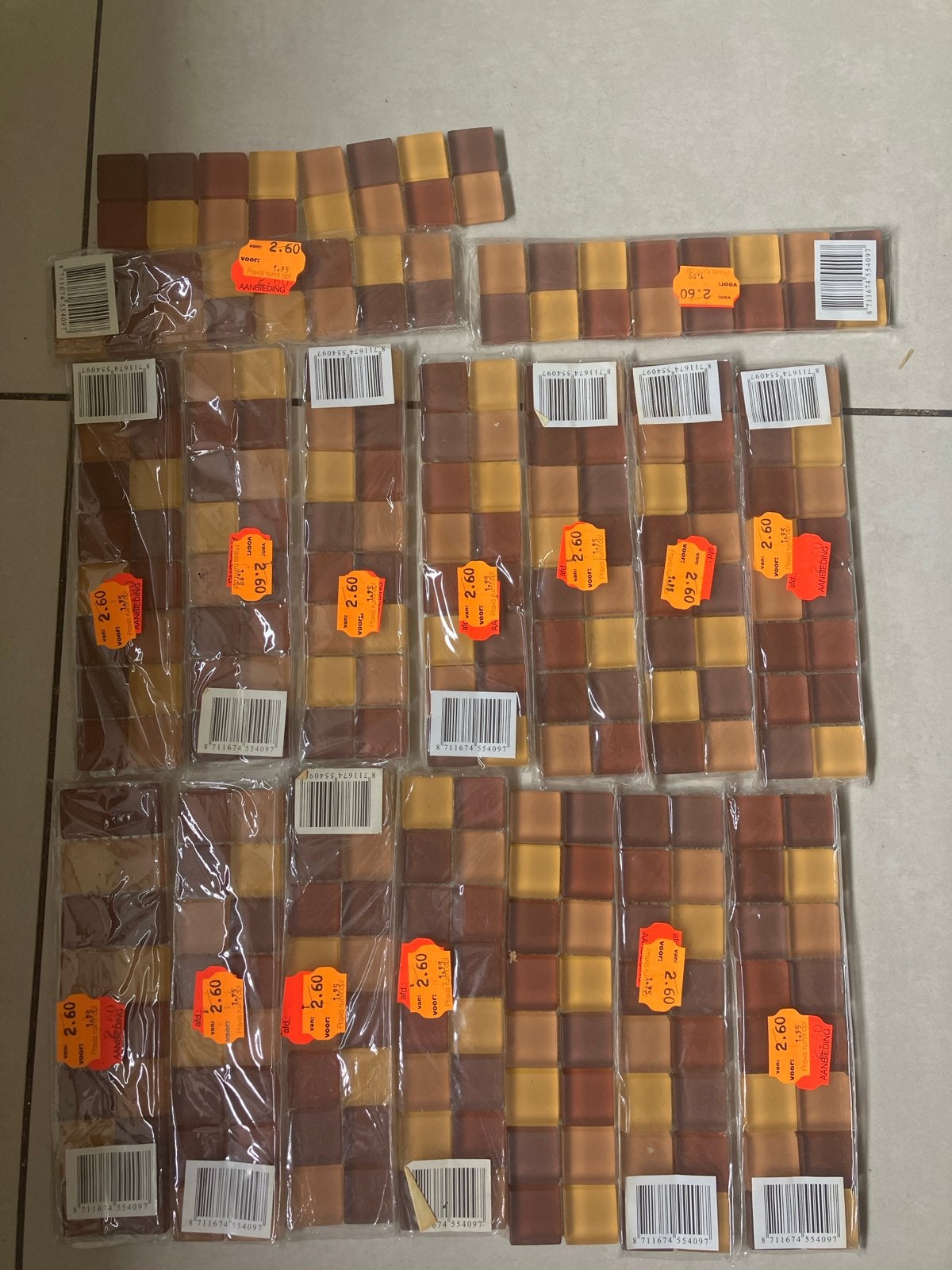 Mozaïektegels bruin/beige/oranje - 20 pakjes., Overige materialen, Wandtegels, Nieuw, Ophalen of Verzenden