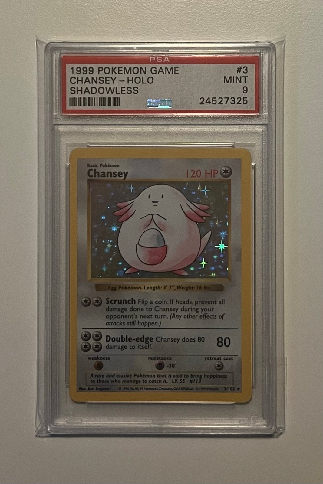 Chansey 3/102 - Shadowless - Base Set - PSA 10, Ophalen of Verzenden, Zo goed als nieuw, Losse kaart