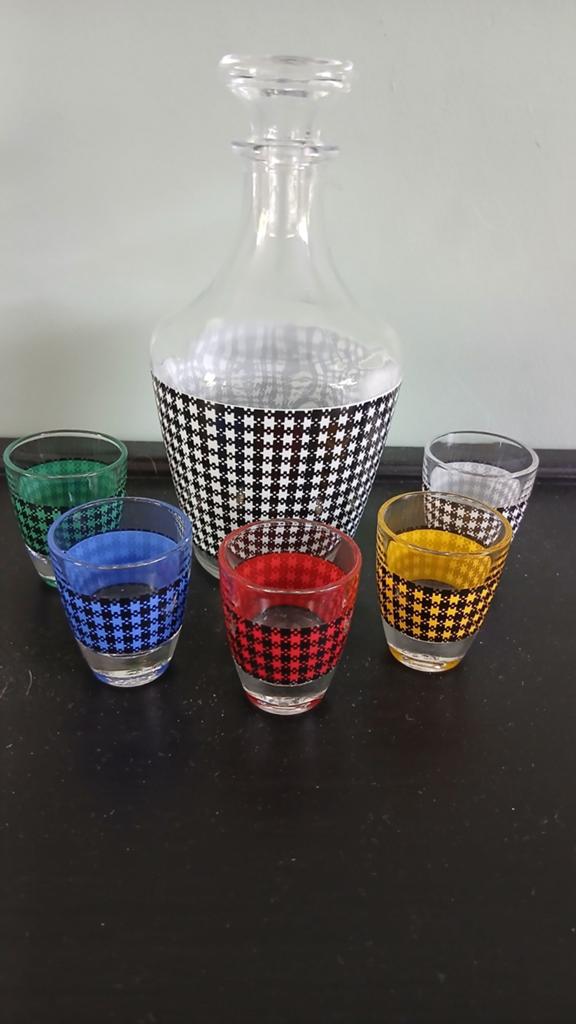 Vintage glazen karaf met 5 borrelglaasjes, Verzamelen, Glas en Borrelglaasjes, Zo goed als nieuw, Overige typen, Ophalen of Verzenden