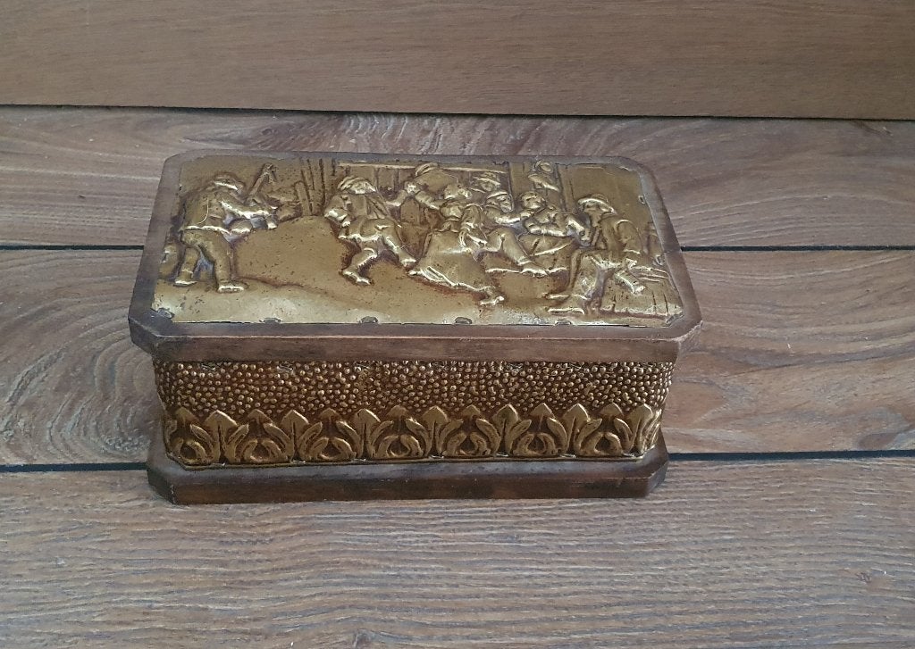 Frans houten bakje bekleed met latoenkoper, Ophalen of Verzenden