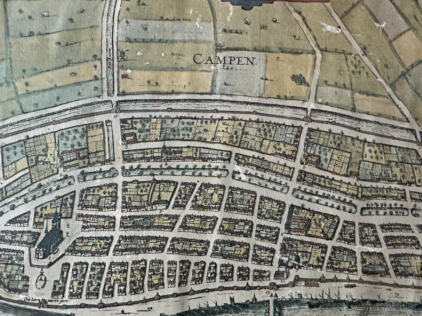 Antieke stadsplattegrond van Kampen - 16e eeuw, Boeken, Gelezen, Voor 1800, Ophalen of Verzenden, Landkaart