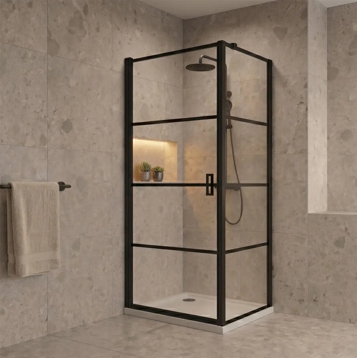 Douchcabine 90x90cm mat zwart met douchbak wit, Ophalen, Nieuw