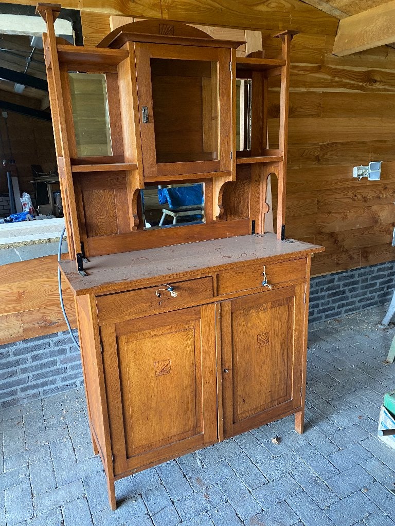 oude eiken buffetkast art-deco jugendstil, Ophalen, Gebruikt, 100 tot 150 cm, Eikenhout