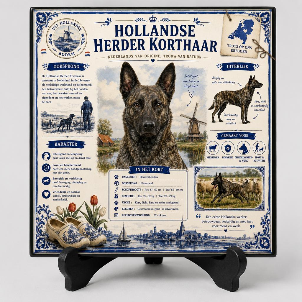 Hollandse Herder Korthaar - Infographic Tegel, Ophalen of Verzenden, Nieuw