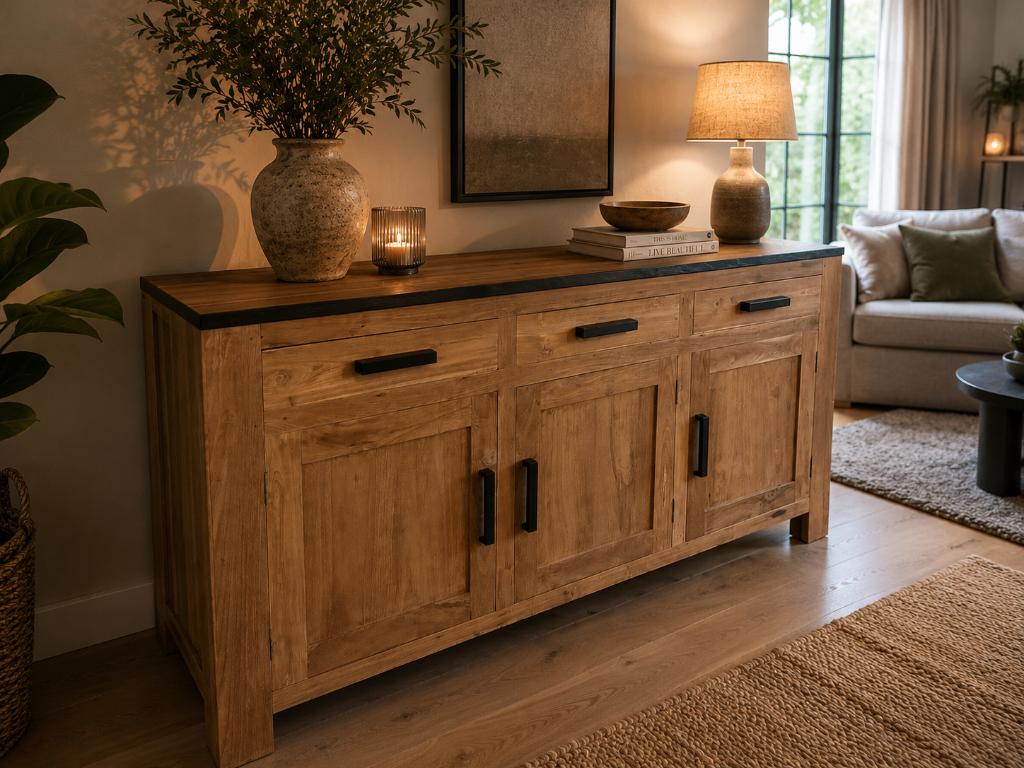 Teak dressoir Showmodel van €1219 NU €649, Ophalen, 150 tot 200 cm, Teakhout, Zo goed als nieuw