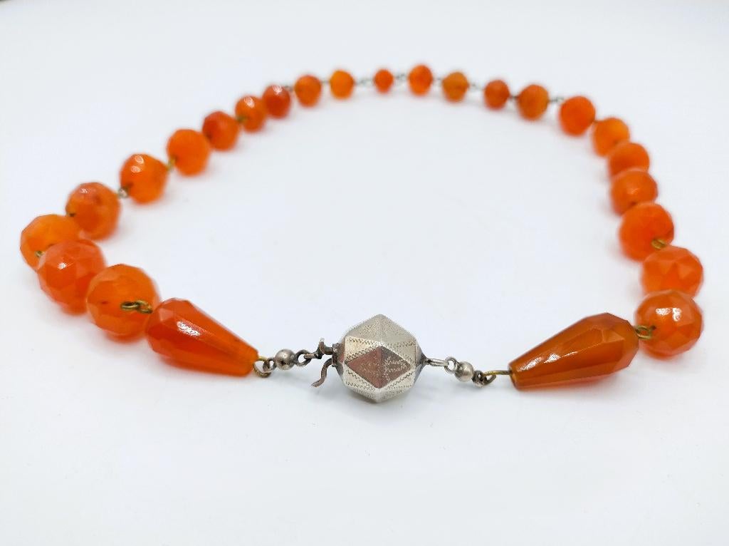 Carneolen ketting met zilveren bolslot, 49 cm, Info@zilverwebsite.nl, Verzenden, Zo goed als nieuw, Zilverwebsite.nl