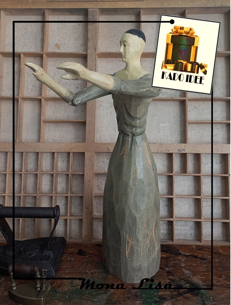 Houten pop met beweegbare armen, 38 cm, Antiek en Kunst, Ophalen of Verzenden